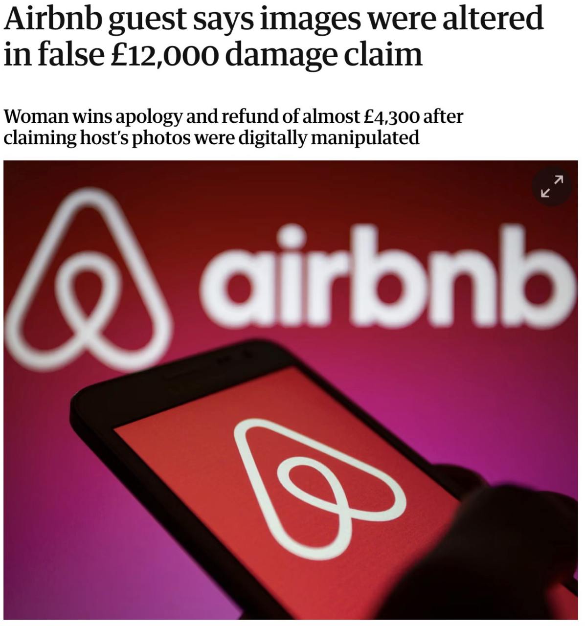 ALERT: Новый ИИ‑скам — Airbnb‑хост сгенерировал фейк‑фото, чтобы выбить £12,000 с гостя  Хост использовал генеративный ИИ, чтобы сделать вид, будто гость сломал кофейный столик. Airbnb поверили картинке и потребовали компенсацию.  Гостье пришлось обратиться в СМИ, чтобы доказать свою невиновность.    По данным The Guardian:  — Через 5 дней после вмешательства журналистов Airbnb согласились на апелляцию   — Предложили вернуть £854 из £4,269   — После отказа гостья добилась полного возврата   — И негативный отзыв хоста удалили    Что это значит?  Создать фейковое изображение с ИИ — дешево и просто. А значит, и фейковые обвинения — теперь тоже.  Компании вроде Airbnb обязаны иметь:   AI-детекторы на стороне модерации     Канал экстренной поддержки при ИИ-манипуляциях     Независимую оценку при спорных случаях  То, что человеку пришлось идти в прессу, чтобы добиться справедливости — тревожный сигнал.  Это и есть пост-генеративная реальность. И большинство компаний, правительств и платформ к ней до сих пор не готовы.