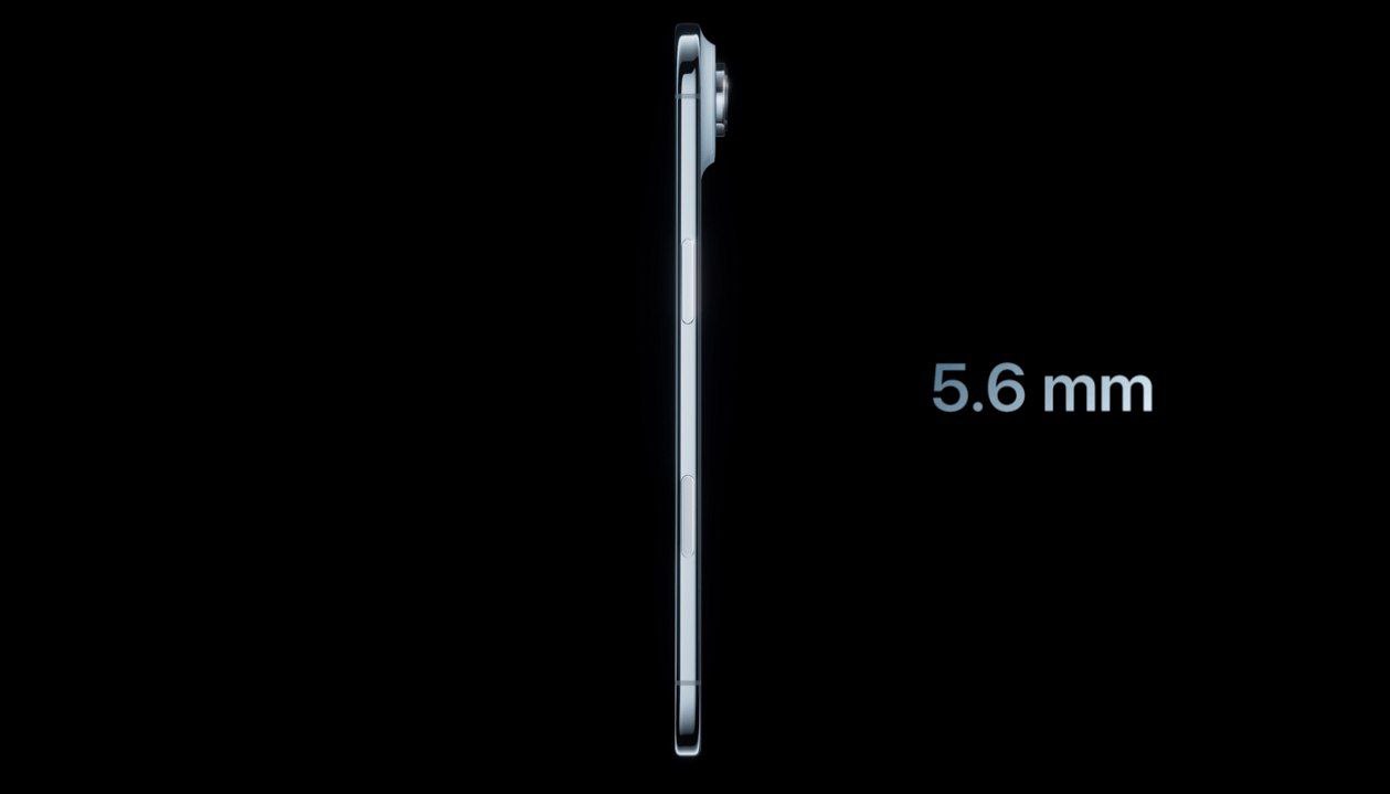 Iphone AIR Без цифр Его толщина 5 6 мм Рамка iPhone Air состоит из 80 переработанного титана Процессор A19 Pro Он даже быстрее чем модем в iPhone 16 Pro а потребляет на 30 меньше энергии Как говорят Это самый энергоэффективный iPhone что мы когда либо делали Будет 4 цвета черный белый бежевый голубой Для iPhone Air будет доступен тончайший прозрачный чехол толщиной менее 1 мм
