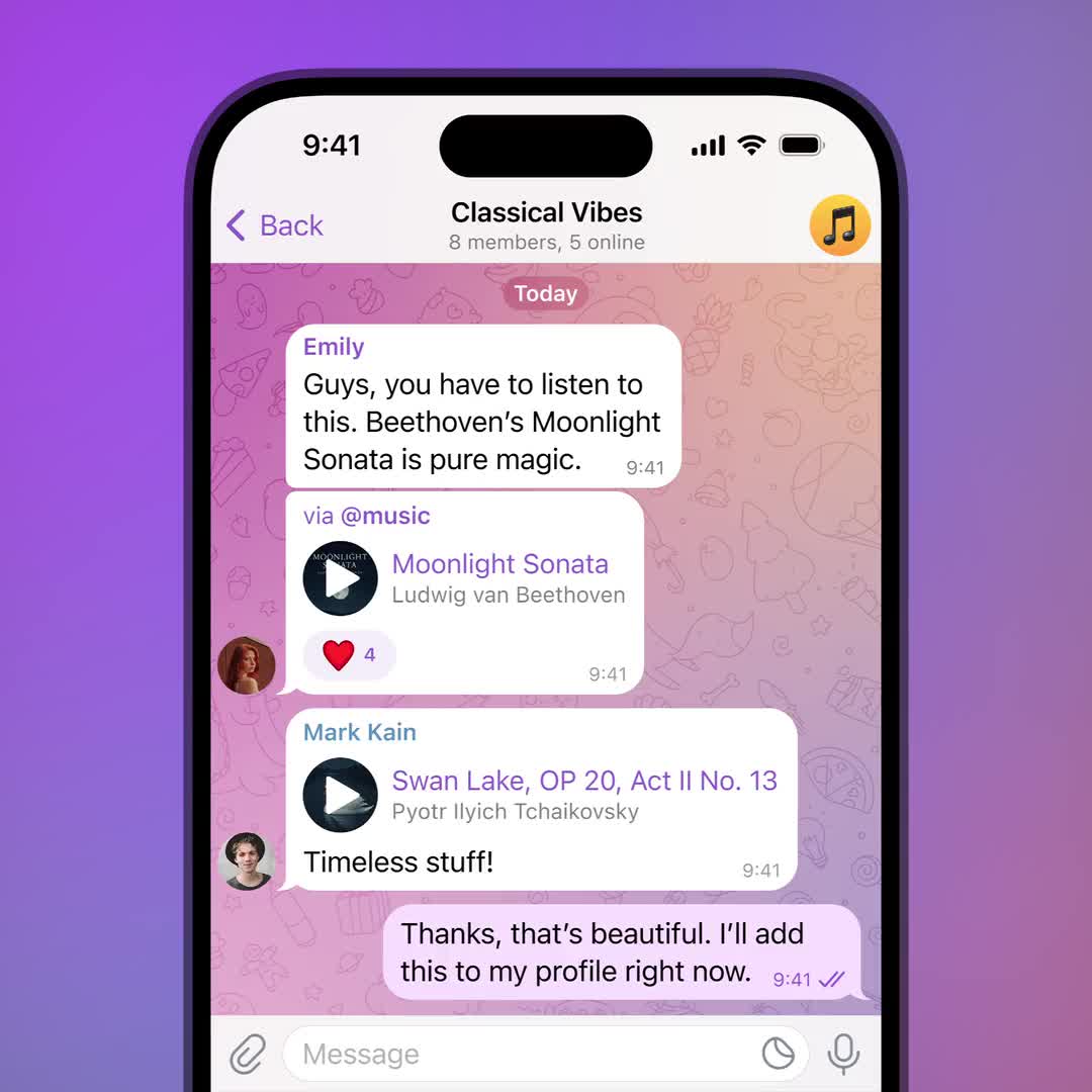 Telegram вводит музыкальные статусы для пользователей
