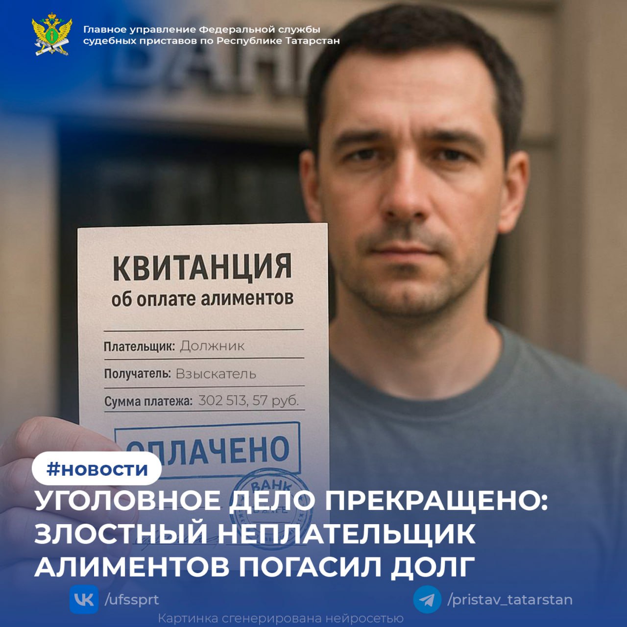 Советский районный суд г. Казани рассмотрел уголовное дело в отношении должника, обвиняемого в злостном уклонении от уплаты алиментов  ч. 1 ст. 157 УК РФ .    Причина возбуждения дела — неисполнение решения суда о ежемесячных выплатах на содержание ребёнка. Несмотря на исполнительное производство и предыдущее административное наказание  60 часов обязательных работ по ст. 5.35.1 КоАП РФ , мужчина продолжал уклоняться от выплат: не трудоустраивался, не перечислял деньги и не помогал ребёнку материально.     Важный факт: к апрелю 2025 года должник полностью погасил задолженность в размере 302 513 рублей 57 копеек. Согласно п. 3 ст. 157 УК РФ, это стало основанием для прекращения уголовного дела.     Вывод судебных приставов:   Долг погашен в полном объёме — уголовная ответственность снята.     Но случай напоминает: уклонение от алиментов ведёт к серьёзным последствиям, включая уголовное преследование.    Своевременное исполнение судебных решений — обязанность каждого родителя!  1  2  3  4  5  6  7
