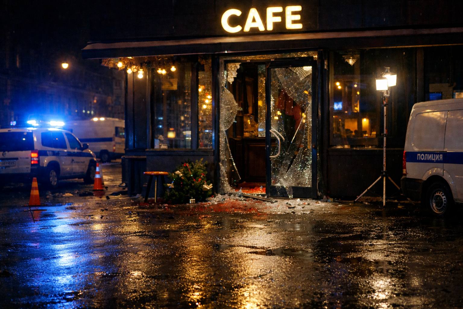 Ножи биты и бородачи в массовом побоище в Мурино поучаствовала дюжина человек Конфликт произошёл под покровом ночи в одном из круглосуточных кафе Посетителям кавказской наружности не понравилось поведение компании молодых ребят в частности странный взгляд в их сторону Словесными баталиями дело не ограничилось и в ход пошли бита и нож По словам очевидцев участниками потасовки стали примерно 13 человек Разнимать их прибыли сотрудники полиции и Росгвардии Часть дебоширов удалось задержать остальные скрылись во дворах Пострадавших увезли в больницу у одного из них сломана ключица у другого множественные ножевые ранения Досталось и обстановке заведения разбита стеклянная дверь пол залит кровью а ёлка повалена на бок TodaySPb Новости GradSPb Места СПб