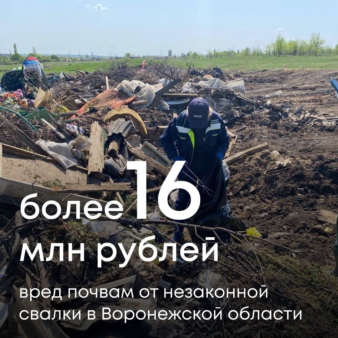Росприроднадзор добивается от администрации Богучарского района Воронежской области возмещения экологического вреда Ранее ведомство проверило сообщения СМИ о несанкционированной свалке отходов в Первомайском сельском поселении Инспекторы обнаружили масштабное захламление территории площадью более 25 тыс м²  Специалисты отобрали пробы почвы и отходов и рассчитали размер вреда причиненного почвам он составил 16 1 млн рублей  Администрации направлено требование о добровольной компенсации Если ущерб не будет возмещен Росприроднадзор обратится в суд