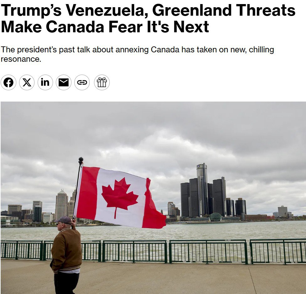 Действия Трампа в отношении Венесуэлы и Гренландии встревожили канадцев после его предыдущих призывов сделать эту страну 51 м штатом США Bloomberg