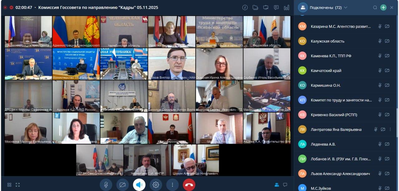 Приняла участие в заседании комиссии Государственного Совета РФ по направлению Кадры посвящённом правовому регулированию трудовой деятельности иностранных граждан и совершенствованию межведомственного взаимодействия уполномоченных органов госвласти В ходе дисскусии сегодня обсудили текущее правовое регулирование привлечения иностранной рабочей силы в РФ и перспективы совершенствования миграционного законодательства совершенствование механизмов межведомственного взаимодействия органов госвласти субъектов РР и уполномоченных органов на примере работы Штаба по поддержке переезда и адаптации импатриантов вопрос защиты имущественных интересов работодателей как способа обеспечения кадровой безопасности страны устойчивое развитие экономики через сбалансированную миграционную политику с позиции бизнеса Заседание прошло под председательством губернатора Калужской области Владислава Шапши