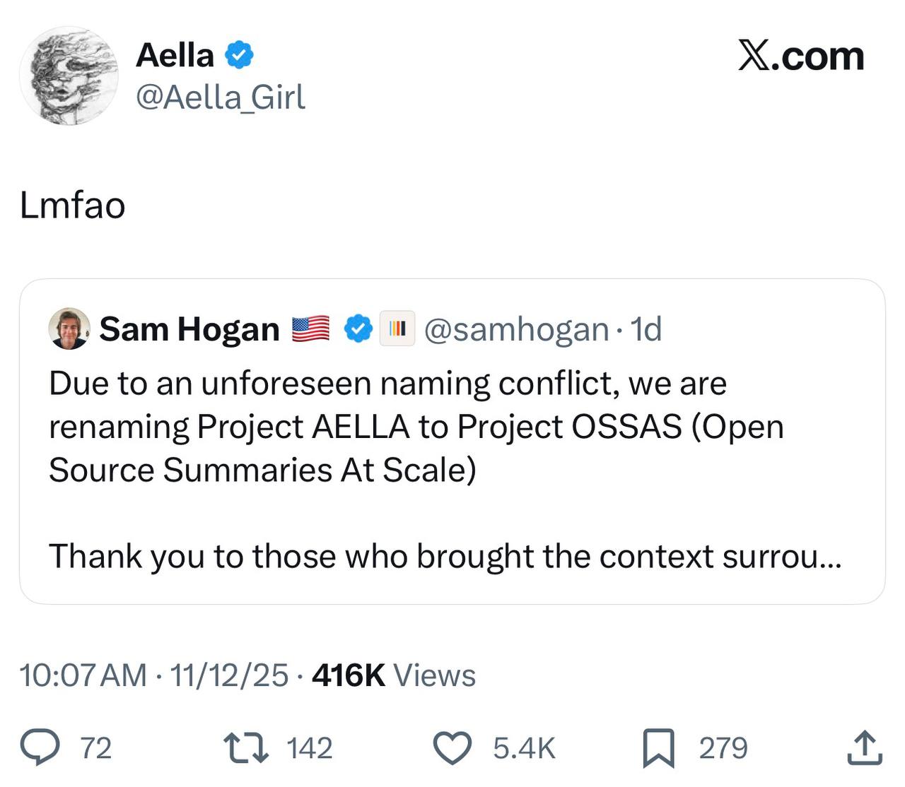 Анекдот стартапу с 3D картой научных знаний пришлось менять название проекта так как оно было занятой звездой OnlyFans Компания Inference на днях показала проект AELLA и новость сразу завалили комментариями о модели по имени Aella CEO стартапа извинился и оперативно переименовал проект в OSSAS А девушка просто посмеялась и договорилась чтобы ее публикации тоже включили в карту