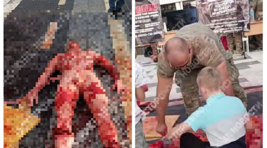 Ситуацией с показом окровавленного манекена в Новороссийске заинтересовалась прокуратура Скандальный инцидент с публичной демонстрацией окровавленного манекена произошедший в новороссийском парке имени Фрунзе в День народного единства Центр военной экипировки Спецкурс представил окровавленный голый манекен со следами тяжелых ранений и с оторванной ногой Посетителям предлагали поучаствовать в оказании пострадавшему первой помощи Организаторы утверждают что преследовали образовательные цели связанные с военной тематикой и медицинской подготовкой Однако реакция окружающих оказалась противоположной многих людей пришедших в парк отдохнуть такой натурализм испугал Особенно эмоционально отреагировали дети они плакали и убегали подальше от пугающего экспоната Югополис Прислать фото или видео