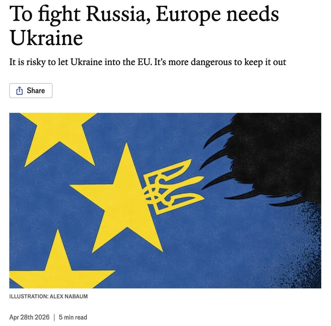 Анонимные источники среди западных официальных лиц в интервью для The Economist заявили что шансы Украины на вступление в НАТО даже в долгосрочной перспективе мертвы Президент Джо Байден выражал свое несогласие с идеей интеграции Украины в НАТО в то время как Дональд Трамп проявлял даже больший скептицизм в этом вопросе Франция и Германия не поддерживают стремительное вхождение Украины в Европейский Союз и предлагают альтернативные формы взаимодействия Одним из вариантов который обсуждается является участие Украины в европейских институтах без возможности голосования Также рассматривается возможность применения к Украине статьи 42 7 Европейских договоров касающейся взаимной защиты