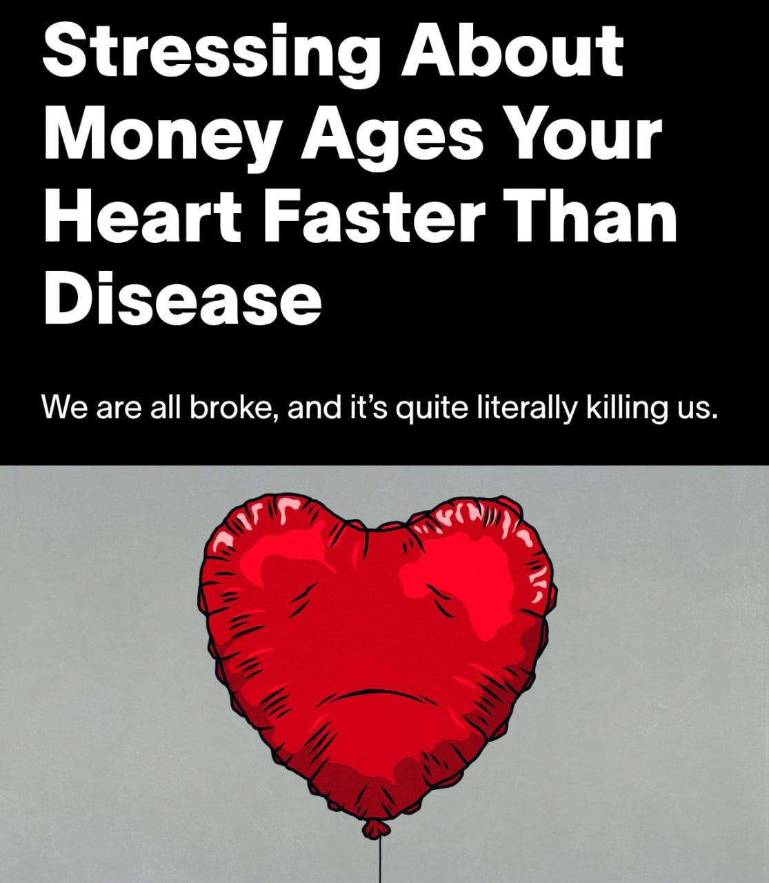 Отсутствие денег УБИВАЕТ сердце быстрее инфаркта Учёные из Mayo Clinic проанализировали ЭКГ более 300 тысяч людей и выяснили что бедность повышает риск смерти на 60 а перенесённый сердечный приступ всего на 10 Постоянные мысли о нехватке денег и попытка придумать как их найти повышают кортизол до небес В результате сердце изнашивается в разы быстрее чем у диабетиков и гипертоников Но самое страшное что лекарство от этой проблемы лишь одно разбогатеть techmedia