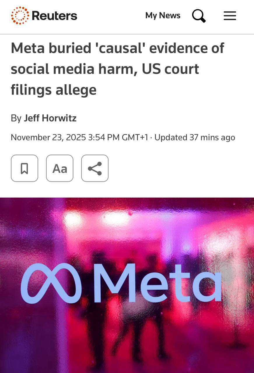 Всего неделя без соцсетей лечит ментальное здоровье показало исследование аж 2020 года У всех участников за недельный детокс снизился уровень депрессии тревожности и одиночества а также они перестали сравнивать себя с другими Но самый мем в том что исследование проводила Meta И корпорация просто скрыла результаты Только сейчас эти данные всплыли и теперь компания получила шквал критики и даже судебные иски с ними судятся американские школы обвиняя в умышленном вреде детям и подросткам Отключаем телефон хотя бы на вечер признана экстремистской организацией и запрещена в России