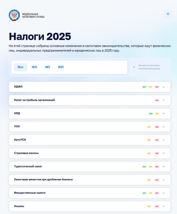 ФНС России запустила новый раздел на сайте – там можно ознакомиться с основными налоговыми изменениями, вступающими в силу в 2025 году