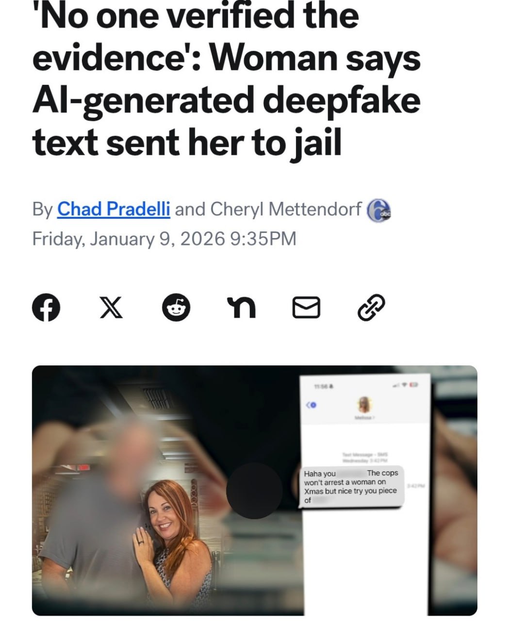 Девушку посадили в тюрьму из за СГЕНЕРИРОВАННЫХ доказательств суд не проводил фактчекинга Мелисса Симс вызвала полицию после того как её бывший бойфренд устроил в её доме погром Далее он сам нанёс себе побои и обвинил её в насилии Девушке запретили приближаться к парню но на этом всё не закончилось Он сгенерировал фейковую переписку с ней в которой она унижает его Дополнительно парень клонировал голос Мелиссы в нейросети и добавил реалистичные войсы В итоге всё закончилось хорошо после 8 месяцев судебных разбирательств девушке удалось доказать невиновность Правда до этого ей пришлось посидеть 2 дня в обезьяннике и выйти из него под залог Раньше бывший забирает обратно свои подарки Сейчас бывший генерит фейки и сажает в тюрьму