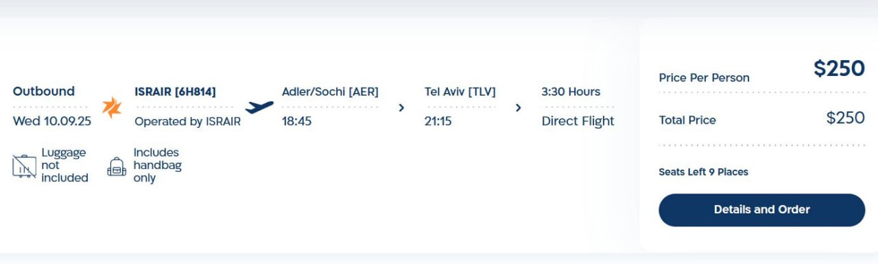 Израильская авиакомпания Israir снова начнет летать из Тель-Авива в Сочи. Перевозчик вернется на направление спустя несколько лет. Минимальная стоимость билета – $250 в одну сторону. «Авиасообщение между Израилем и РФ демонстрирует динамичный рост: все большее количество авиакомпаний возвращаются на маршруты, предлагая путешественникам новые возможности для выбора. Начиная с августа 2025-го количество авиакомпаний, объединяющих наших страны возрастет до четырех: к El Al Israel Airlines, «Азимуту» и Red Wings присоединится Israir», – отметила Ксения Воронцова, глава представительства Министерства туризма Израиля в РФ