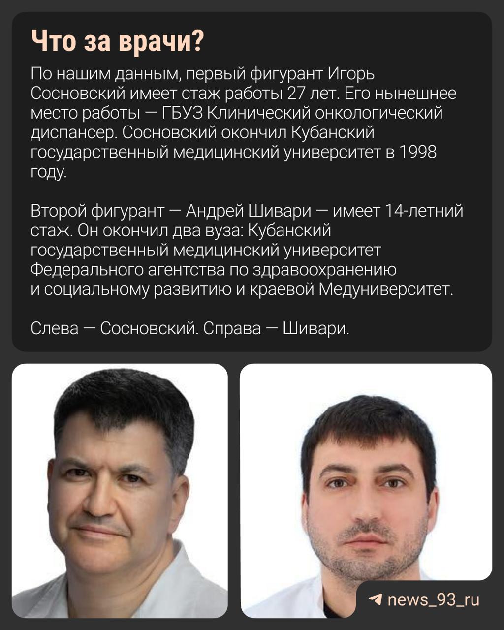 Коррупционную схему раскрыли в структуре Минздрава Краснодарского края. Ключевые фигуранты: заведующий отделением онкоурологии Игорь Сосновский и врач-онколог Андрей Ширвари. Используя свое положение и страх пациентов перед диагнозом, медики организовали конвейер по вымогательству денег за то, что по закону должно быть бесплатным.
