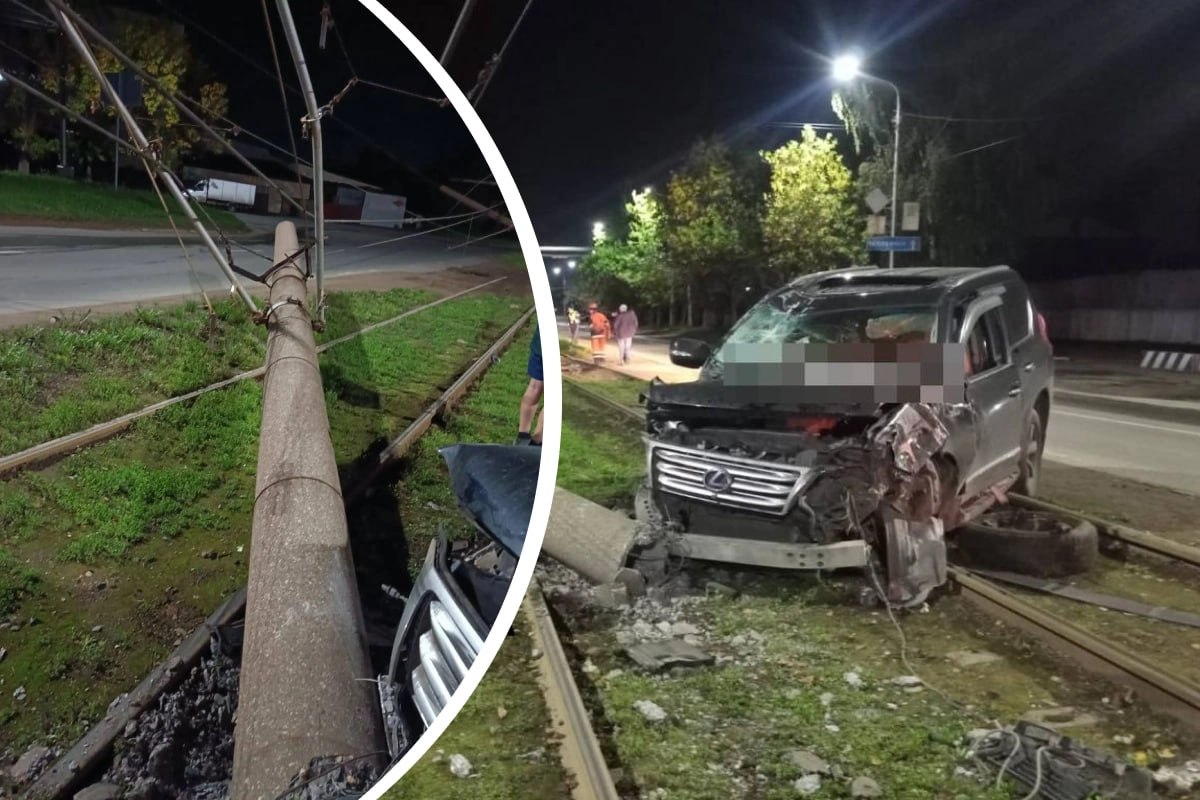 В Уфе водитель Lexus протаранил столб на Индустриальном шоссе из за этого в городе сутки не ходили два трамвая Сегодня движение по маршрутам 6 и 8 восстановили Водитель иномарки по данным ГАИ скрылся с места происшествия его объявили в розыск ufa1 ru