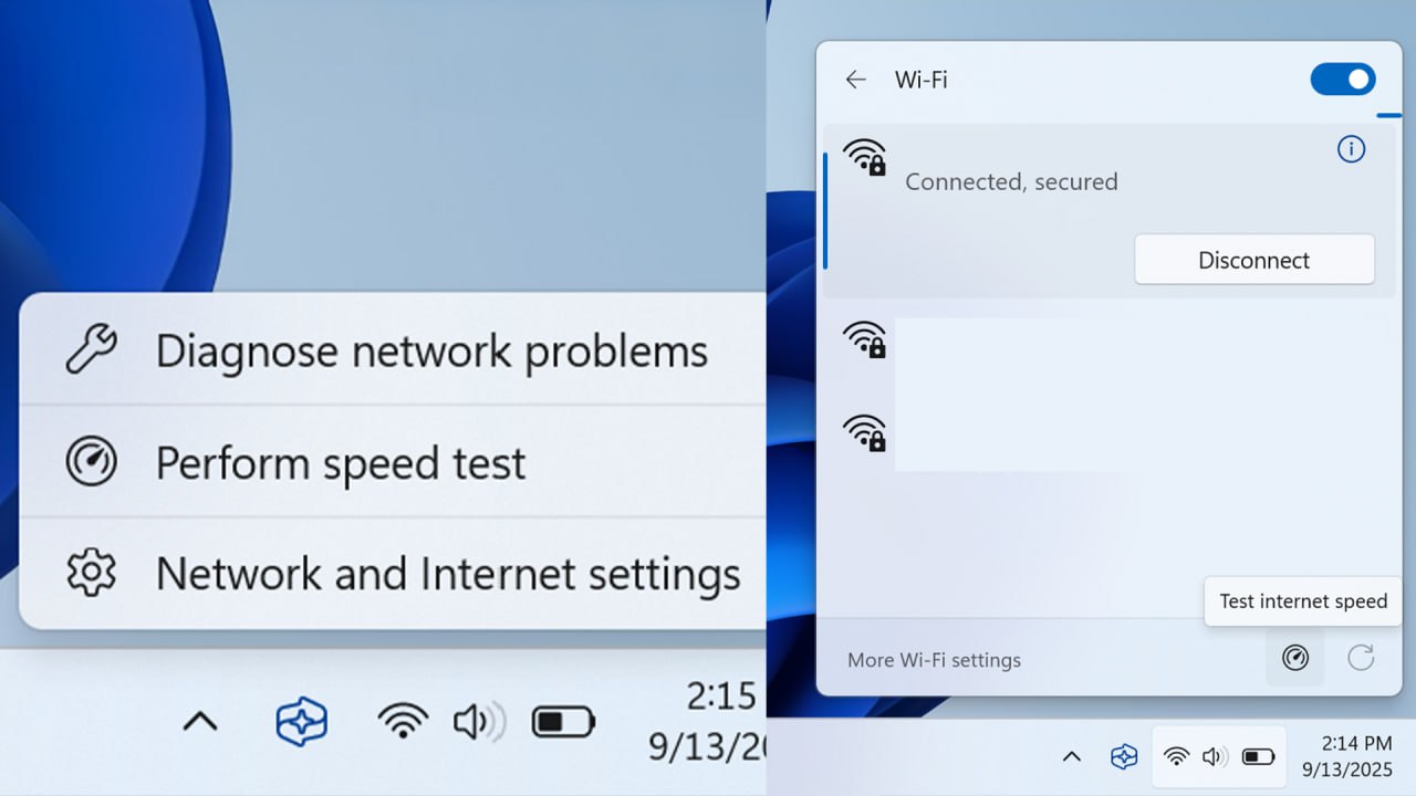 В Windows 11 встроили Speedtest В панели задач Windows 11 появится новый ярлык для быстрого запуска проверки интернет соединения Кнопка расположится рядом с настройками сети и будет вести на встроенный инструмент Bing для измерения скорости rozetked me news 41526