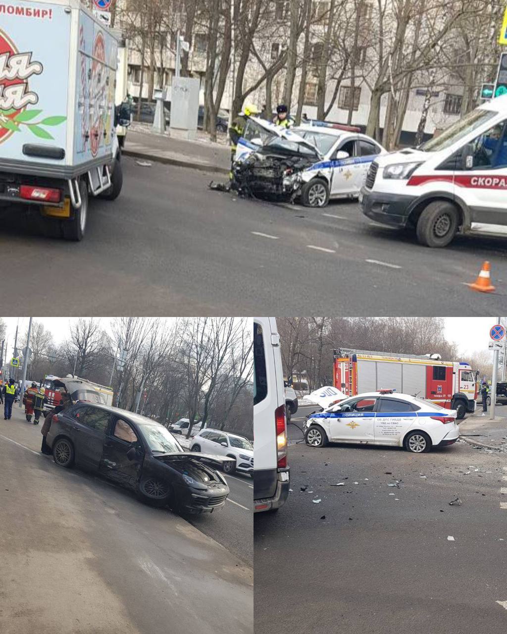 Автомобиль ДПС врезался в Porsche на северо-востоке Москвы.   Авария произошла в районе улицы Череповецкой. В результате произошедшего есть пострадавшие.  ЧП / Москва