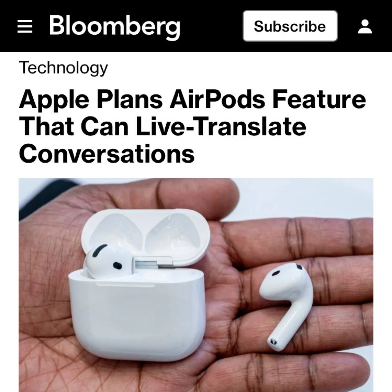 Apple добавит в AirPods функцию перевода иностранной речи в режиме реального времени.  Какие языки будут поддерживаться, пока неизвестно, а релиз ожидается в сентябре этого года.     РУПОСТ подписаться