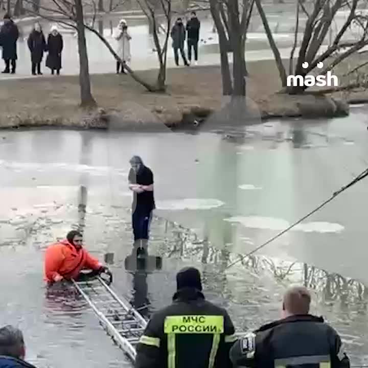 Спасение 13-летнего мальчика, провалившегося под лёд на реке Битца в Москве