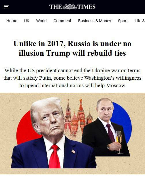 Трамп не сможет создать мирные условия, на которые согласится Путин - The Times  Как утверждает издание, президент России якобы в целом хочет сделать Украину страной-сателлитом. Ему не нужен сам факт существования такой страны как Украина.  РФ не ведёт войну за территорию, Путин не для этого начал войну, пишет издание.