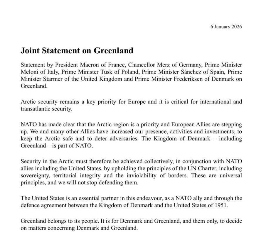 Европейские лидеры выступили с совместным заявлением по поводу Гренландии Гренландия принадлежит её народу Только Дания и Гренландия и только они должны принимать решения по вопросам касающимся Дании и Гренландии banksta