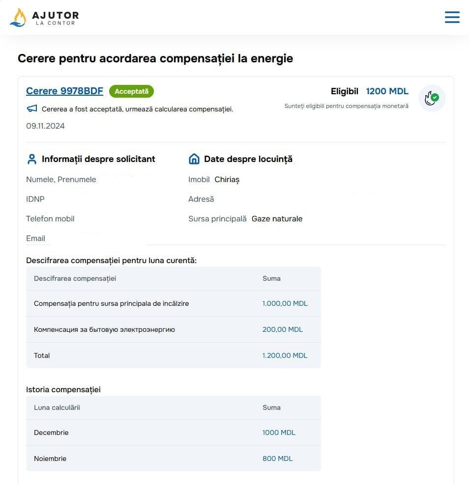 Размер компенсации за энергию за январь уже можно посмотреть в своем личном кабинете  на сайте compensatii.gov.md.  Также сообщается, что некоторые граждане уже начали получать компенсацию.    Кишинев Live. Подписаться