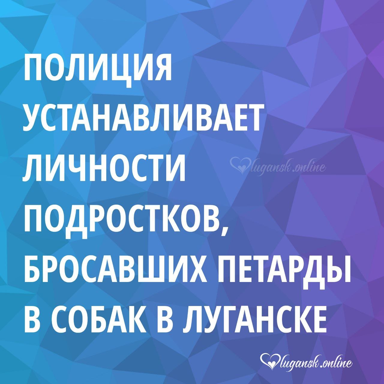 1  2  3  4  5   Сотрудники МВД по Луганской Народной Республике устанавливают личности подростков, бросавших петарды в собак в одном из скверов столицы региона  28 ноября сотрудниками Отдела информации и общественных связей МВД по Луганской Народной Республике в ходе мониторинга социальных сетей была выявлена любительская видеозапись, на которой запечатлено, как подростки, находясь в луганском сквере имени Героев «Молодой гвардии», проявляют жестокость по отношению к бездомным животным. Неизвестные юноши загнали трёх собак в угол и бросали в них взрывные пиротехнические изделия, не давая возможности животным убежать. Параллельно предварительно один из членов компании фиксировал эти действия на камеру мобильного телефона. Видеозапись получила широкое распространение в сети Интернет.  На данный момент выяснение обстоятельств резонансного происшествия находится на контроле Министерства внутренних дел по Луганской Народной Республике. Сотрудники полиции проводят мероприятия, направленные на установление личностей причастных к жестокому обращению с животными. По результатам будет принято процессуальное решение в соответствии с действующим законодательством.  ‼  МВД по Луганской Народной Республике обращает внимание граждан, что проявление жестокости по отношению к животным влечёт за собой наступление юридической ответственности!    Подписаться       , связаться      Наш ВК