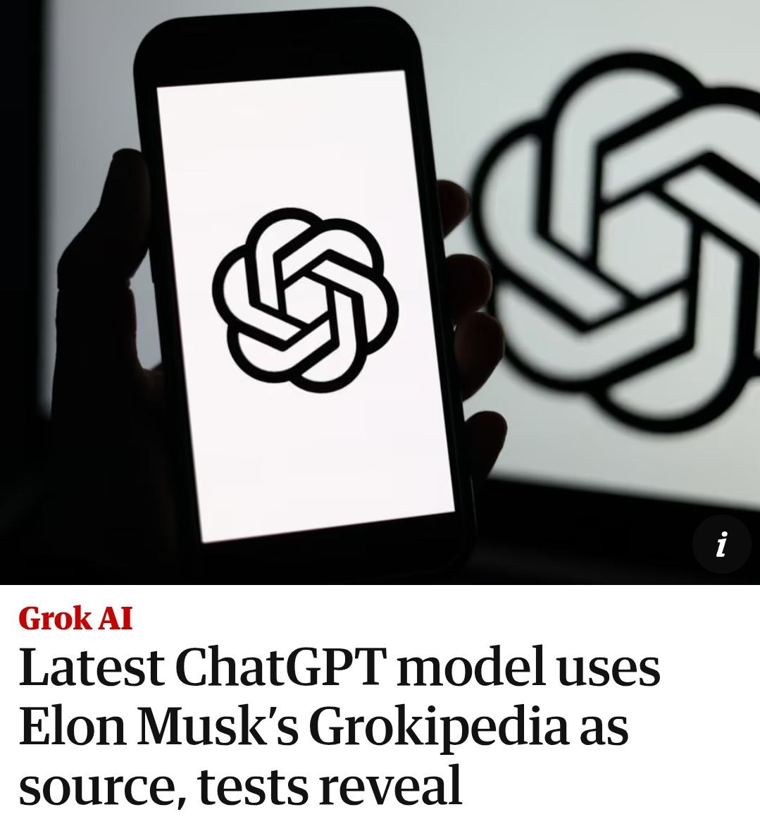 ChatGPT начал ссылаться на энциклопедию Grokipedia Илона Маска СМИ Как оказалось GPT 5 2 может обращаться к Grokipedia по сложным вопросам Среди таких тем например политика Ирана Причем в энциклопедии нет модерации а тексты целиком пишет ИИ из за чего сервис часто обвиняют в дезинформации Еще один балл в пользу теории мёртвого интернета techmedia