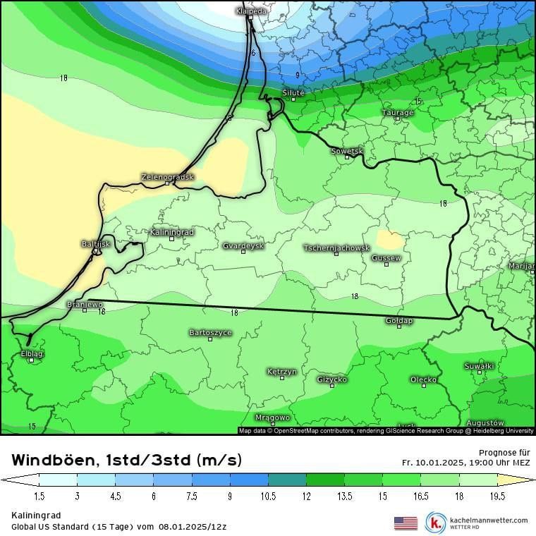 По предварительным данным ведущих моделей  ECMWF, GFS  в пятницу-субботу в зоне влияния циклона "Чарли" порывы ветра могут достигать штормовых значений  18-22 м/с и выше , в особенности в прибрежной зоне. С учётом интенсивных осадков в виде мокрого снега/снега при температуре, близкой к 0°С, высока вероятность налипания мокрого снега, заносов, при слабом минусе будут возможны и метели.   Сейчас данные моделирования все еще изменяются. Предварительно, осадки начнутся с дождей в ночь на пятницу  теплый сектор циклона , после чего перейдут в мокрый снег. При этом, расположение зоны высокого давления на севере Европы "заблокирует" циклон над Прибалтикой, где он и задержится вплоть до прекращения существования. Поэтому, осадки и сильный ветер могут сопровождать нас с пятницы по воскресенье, погодные условия будут тяжёлыми. Продолжаем следить за развитием сценариев.