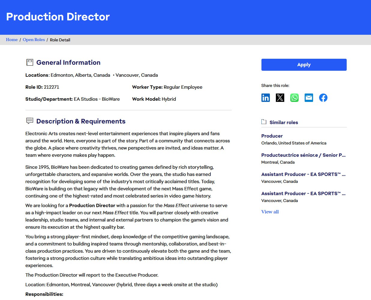 Bioware открыла вакансию директора по производству новой Mass Effect Ждём битву Mass Effect Veilguard и Witcher 6 на TGA 2030