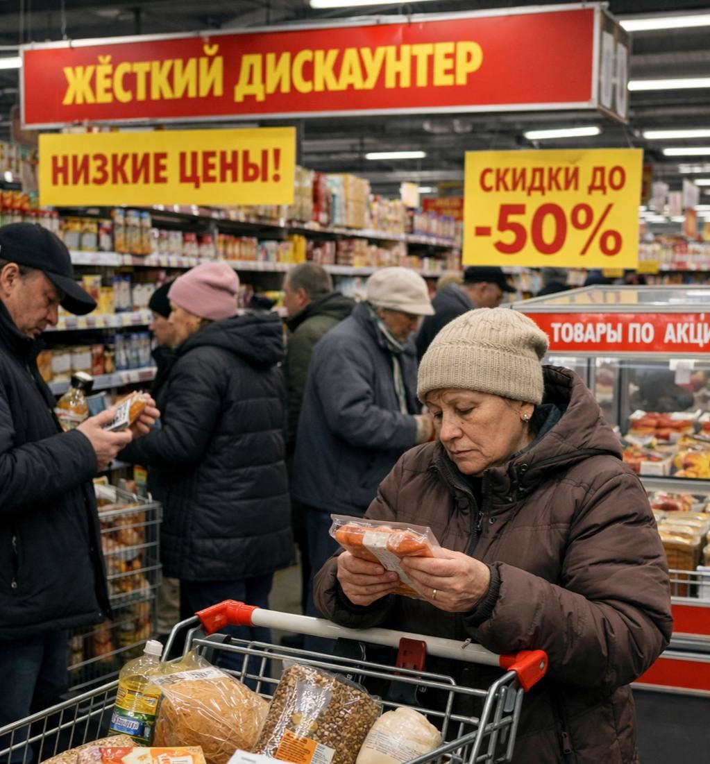 Россияне массово переходят на экономию в продуктовых магазинах Россияне всё активнее экономят на продуктах и переходят к покупкам в жёстких дискаунтерах заявила президент группы X5 Екатерина Лобачёва в интервью Коммерсанту По её словам рост потребления в 2025 году резко замедлился если раньше он составлял 6 8 в год то сейчас около 2 На поведение покупателей влияют сразу несколько факторов сокращение численности населения сберегательная модель потребления и высокая ключевая ставка Центробанка Значительная часть граждан вынуждена обслуживать кредиты и поэтому сознательно сокращает расходы Это по словам Лобачёвой уже напрямую отражается на производителях продуктов питания Компании стали осторожнее относиться к инвестициям в модернизацию и расширение производств Снижение производства уже происходит отметила она В X5 фиксируют устойчивый сдвиг спроса в сторону самых дешёвых форматов Подписаться забустить