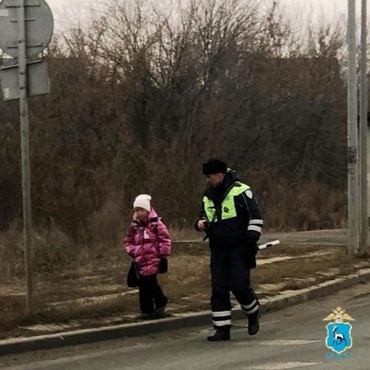 В Самарской области сотрудники ГИБДД спасли замерзающую на обочине первоклассницу. Девочка решила пройти по морозу из школы домой несколько километров, но не рассчитала сил.  После уроков девочку должны были забрать родители, но она не стала их ждать и отправилась своим ходом. Когда поняла, что устала, села и расплакалась. При этом на улице стоял мороз в -15 °С, а телефона с собой у неё не было.   Школьницу заметили патрульные, сообщили в МВД МЕДИА. Они отогрели ребёнка, отвезли домой и передали родителям. Медицинская помощь девочке не потребовалась  Фото: МВД