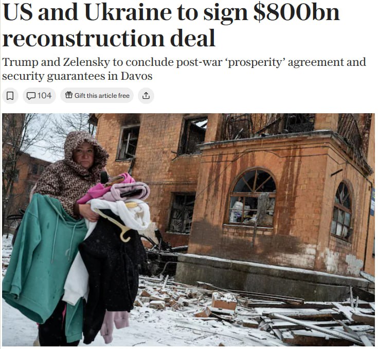США и Украина собираются подписать соглашение о процветании для восстановления страны пишет The Telegraph со ссылкой на источники Президенты Дональд Трамп и Владимир Зеленский могут подписать его на Всемирном экономическом форуме в Давосе который пройдет с 19 по 23 января План направлен на привлечение около 800 млрд за 10 лет для восстановления Украины и перезапуска ее экономики Речь идет о кредитах грантах и инвестициях от частных компаний Соглашение основано на сделке по добыче полезных ископаемых которая подписана весной 2025 года Изначально как пишет The Telegraph Владимир Зеленский планировал прилететь в Вашингтон для подписания двух соглашений о процветании и гарантиях безопасности после завершения боевых действий Европейские союзники Киева предложили Давос как более подходящую площадку для встречи с президентом США