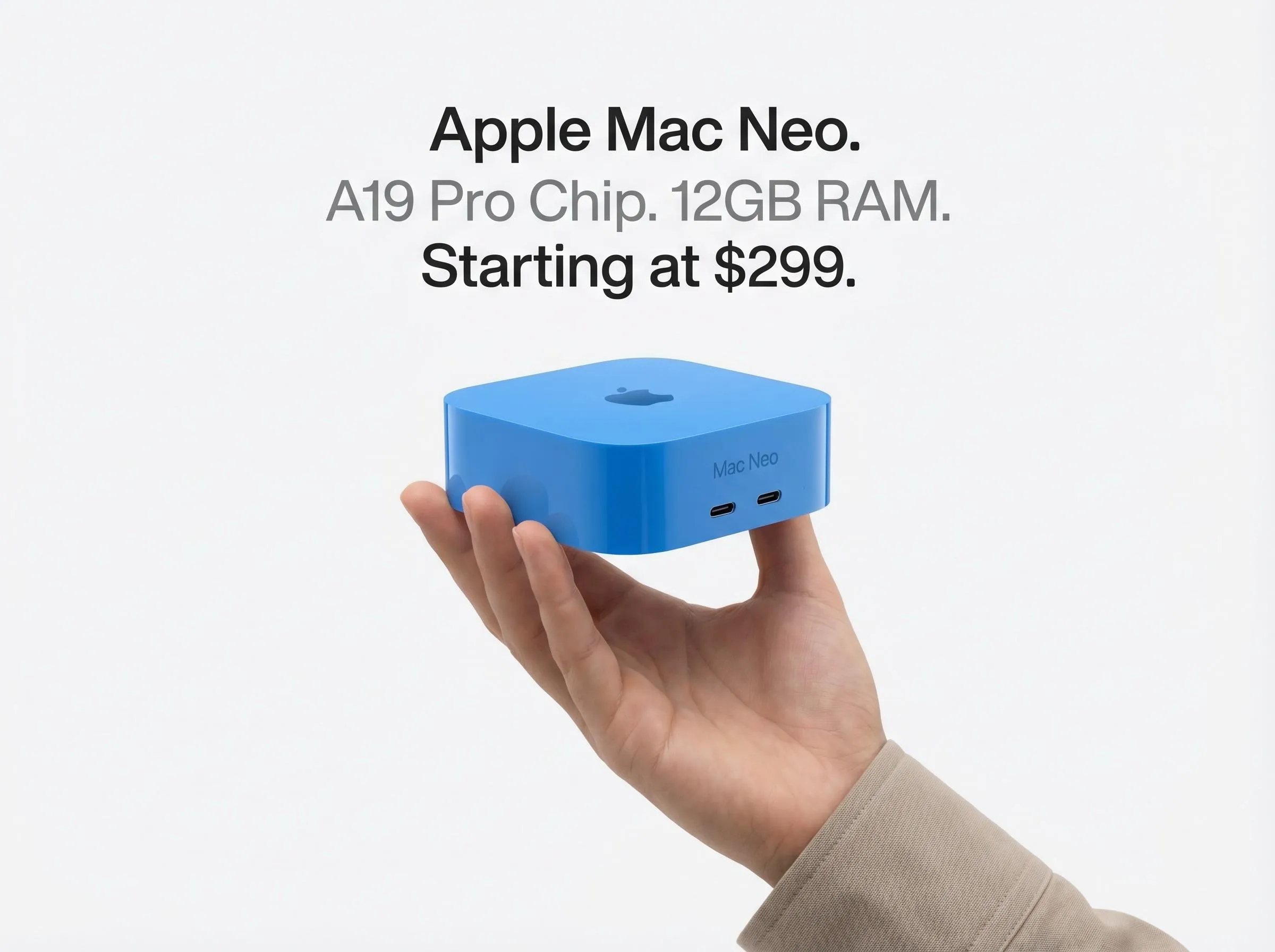 Вот это цена Apple готовит ультрадешевый Mac Neo за 299 Главной особенностью устройства называют чип A19 Pro тот же что в iPhone 17 Pro В базовой версии Mac Neo предложит 12 ГБ оперативной памяти Ставка сделана на легкие сценарии использования браузер документы работа с почтой просмотр видео и домашние задачи По дизайну Mac Neo окажется совсем небольшим близким к Apple TV 4K Также ему приписывают цветной пластиковый корпус   www iphones ru 1368195 новости iphonesru
