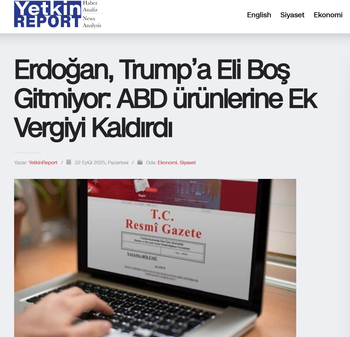 ЭРДОГАН СНЯЛ ПОШЛИНЫ С АМЕРИКАНСКИХ ТОВАРОВ ПЕРЕД ВСТРЕЧЕЙ С ТРАМПОМ Согласно указу подписанному президентом Тайипом Эрдоганом и опубликованному в Официальном вестнике 22 сентября 2025 года дополнительные финансовые обязательства наложенные на товары американского происхождения с 2018 года были сняты Дополнительные пошлины на товары из США были сняты непосредственно перед отъездом президента Эрдогана в Америку 21 сентября для участия в Генеральной Ассамблее ООН и непосредственно перед его встречей с президентом США Дональдом Трампом в Белом доме 25 сентября Дополнительные пошлины были введены на основе взаимности в ответ на дополнительные пошлины которые Трамп во время своего первого президентства США начал вводить на импорт некоторых товаров из Турции Тогда Трамп решил повысить таможенные пошлины на сталь и алюминий из группы стран включая Турцию введя дополнительный 50 процентный налог на сталь и 20 процентный налог на алюминий импортируемый из Турции Это решение существенно затронуло Турцию на которую приходится значительная доля экспорта стали из США В ответ на санкции Вашингтона Турция ввела дополнительные налоги до 140 на некоторые товары импортируемые из США Среди товаров подлежащих дополнительным налогам были крепкие спиртные напитки такие как виски повышение налога на 140 легковые и гоночные автомобили повышение налога на 120 и косметика повышение налога на 60 Поправка внесенная в преддведрии визита Эрдогана в США отменяет дополнительные налоги на американскую продукцию по 22 группам товаров Это решение обеспечит конкурентное преимущество на турецком рынке особенно в сфере электромобилей американским брендам таким как Tesla и Ford а также позволит снять 40 процентный дополнительный налог применяемый к китайским электромобилям Что касается косметики импорт которой облагается высокими дополнительными налогами это также обеспечит конкурентное преимущество американским брендам косметики и парфюмерии на турецком рынке Регулирование вступит в силу через 60 дней что позволит завершить уже начатые процедуры импорта Этим решением Анкара демонстрирует свои ожидания что США также снизят таможенные пошлины на турецкую продукцию в частности на сталь и алюминий Yetkin Report 22 09 2025 turkiye2 0