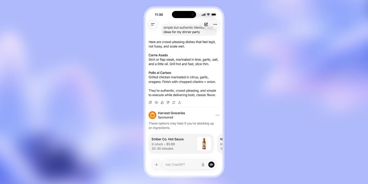 Это нововведение в ChatGPT заставит пользователи убежать к конкурентам Портал The Verge сообщает что с сегодняшнего дня некоторые пользователи ChatGPT будут видеть рекламу Причём маркетинговые карточки будут отображаться в бесплатном тарифе и даже в подписке ChatGPT Go Представители OpenAI отмечают что пока реклама находится в тестовой фазе Все вставки будут чётко обозначены Они появляются под ответами чат бота и не влияют на сам текст Пользователи смогут закрывать объявления и указывать причины а также узнавать почему конкретная реклама им показывается Также реклама не будет появляться у пользователей младше 18 лет и в чатах с чувствительными темами включая здоровье психическое здоровье и политику Пользователи ChatGPT Plus и Pro пока освобождены от любых промо материалов Забавно что реклама в ChatGPT появилась спустя сутки после старта рекламной кампании одного из конкурентов в лице Anthropic Claude со слоганом no ads in AI нет рекламе в ИИ iguides