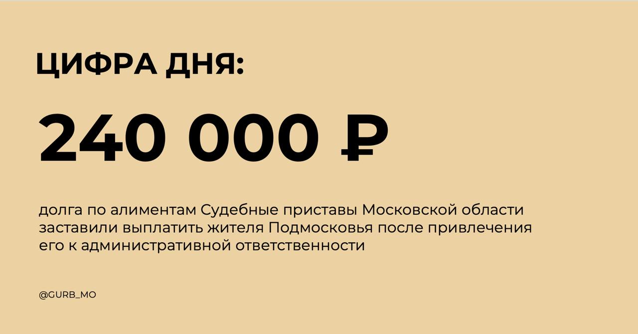 Житель Подмосковья выплатил более 240 тысяч рублей долга по алиментам на содержание своей дочери после применения административных мер  Несмотря на решение суда о выплате 1/4 дохода, мужчина долго игнорировал свои обязательства. Судебные приставы предприняли меры:    Запретили выезд за границу   Арестовали деньги на счетах   Запретили регистрационные действия с автомобилем  В результате судебные приставы взыскали всю задолженность, и деньги уже поступили взыскателю. Текущие алименты находятся под контролем.  Помните: алименты — это ответственность!