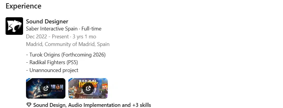 СЛУХ Turok Origins может выйти уже в 2026 году По крайней мере такая информация появилась в резюме у одного из звукорежиссёров Saber Interactive