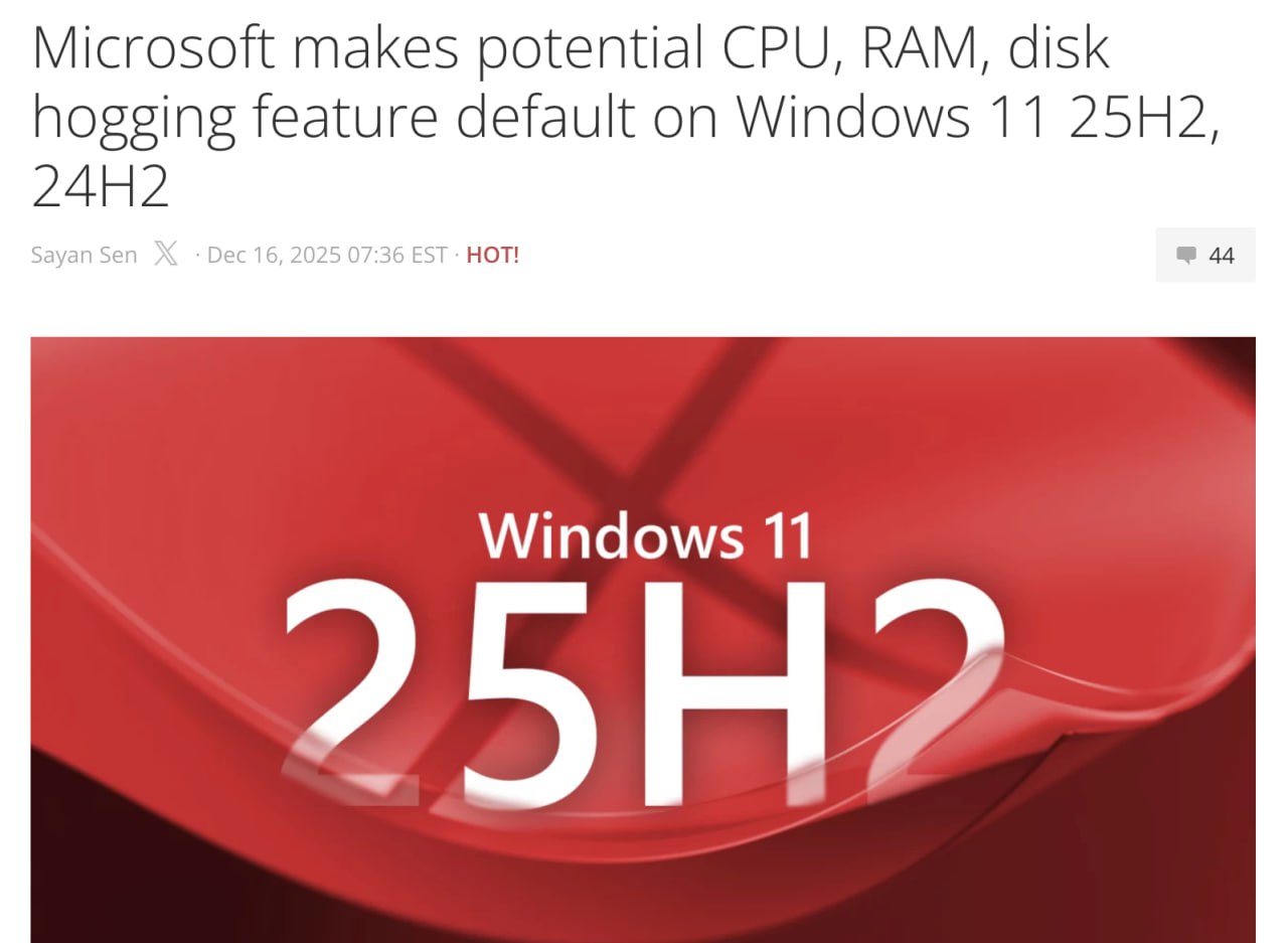 Microsoft издеваются на владельцами слабых ПК в последнем патче для Windows 11 добавили автозапуск процесса который убивает производительность ПК Речь о службе AppX для фонового обновления Microsoft Store Пользователи постоянно жалуются что она перегружает ЦПУ и память Теперь AppX включается по умолчанию на всех системах Владельцев слабых и средних сборок уже предупредили о возможных тормозах При этом отключать службу не рекомендуют 0 дней без усложнений жизни пользователям Windows 11