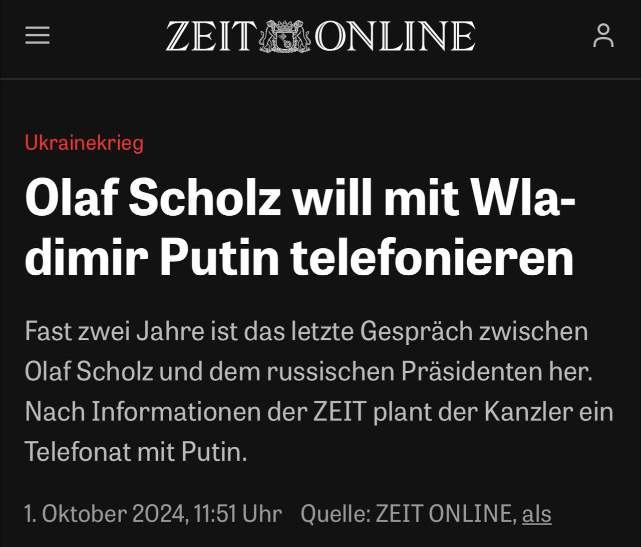 Канцлер ФРГ Шольц, впервые за 2,5 года, планирует «в ближайшие недели» провести разговор с Путиным, — Die Zeit.