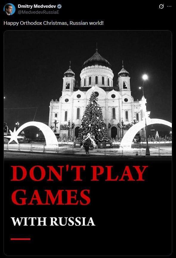 Не играйте в игры с Россией Медведев опубликовал в X открытку с Храмом Христа Спасителя