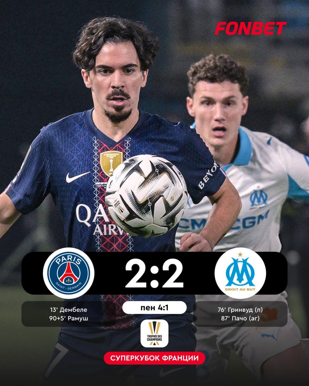 ПСЖ забрал 12 й Суперкубок Франции за 13 лет Марсель изо всех сил старался повторить подвиг Лилля но в серии пенальти зарешал высочайший индивидуальный класс парижан