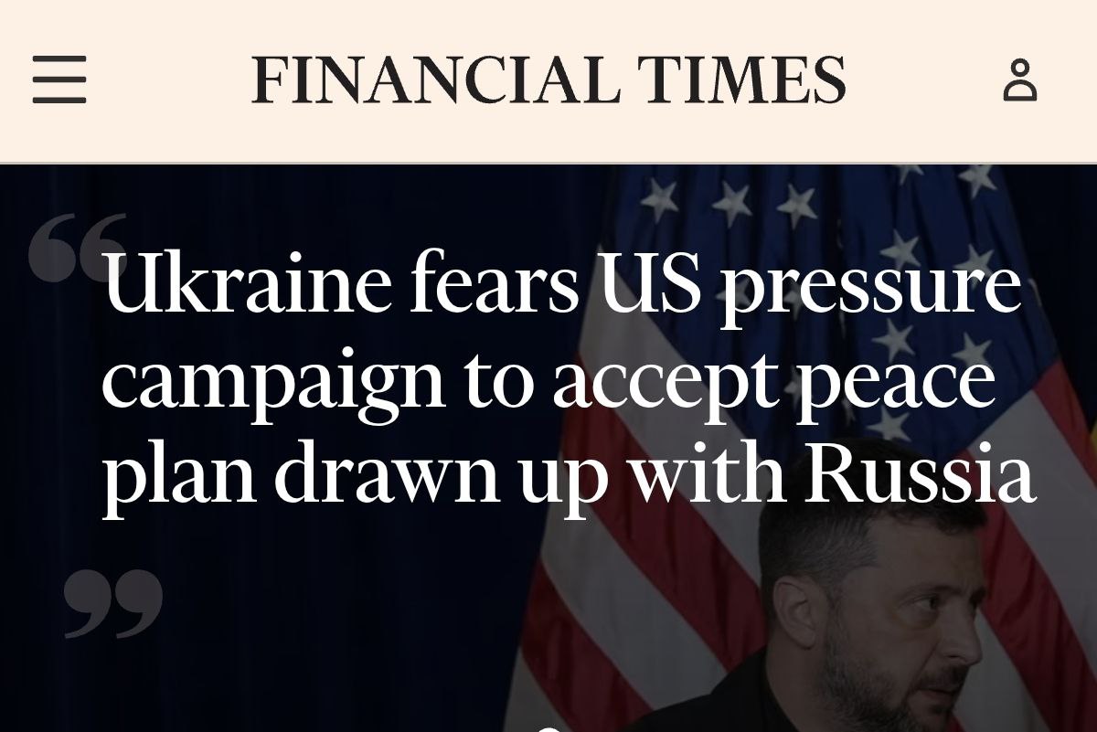 Соединённые Штаты ожидают что Зеленский подпишет мирное соглашение к 27 ноября ко Дню Благодарения Financial Times По данным FT такого развития событий ожидают официальные лица США После подписания президентом Украины документ будет передан на подписание России Весь процесс должен завершиться в начале декабря В то же время в материале сказано что сроки вряд ли будут соблюдены так как чиновники в офисе Зеленского заявили что есть несколько пунктов которые являются для Киева чёткими красными линиями