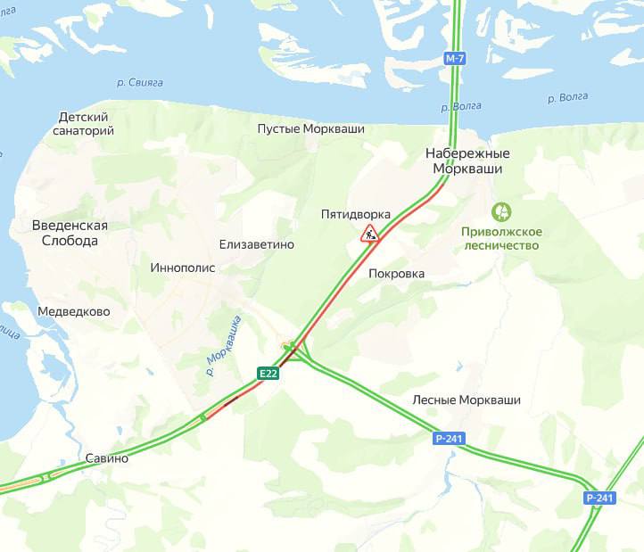 Огромная пробка на 7,5 км растянулась на М-7 в сторону Казани. Затор образовался, предварительно, из-за дорожных работ.