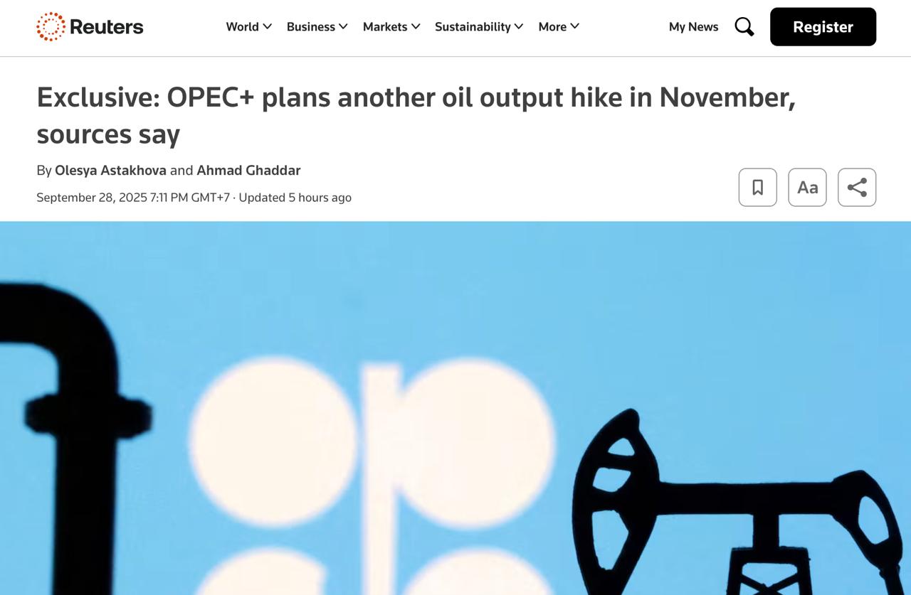 ОПЕК планирует ещё одно повышение добычи нефти в ноябре Увеличение составит не менее 137 тыс баррелей в сутки сообщают СМИ Причина в том что растущие цены на нефть побуждают страны отвоевывать позиции на международных рынках Цены на нефть упали с более чем 80 до 70 барр с тех пор как ОПЕК начала увеличивать добычу в апреле При этом чем ниже цены на мировом рынке тем меньше нефтегазоых доходов поступает в российских бюджет Reuters finlock