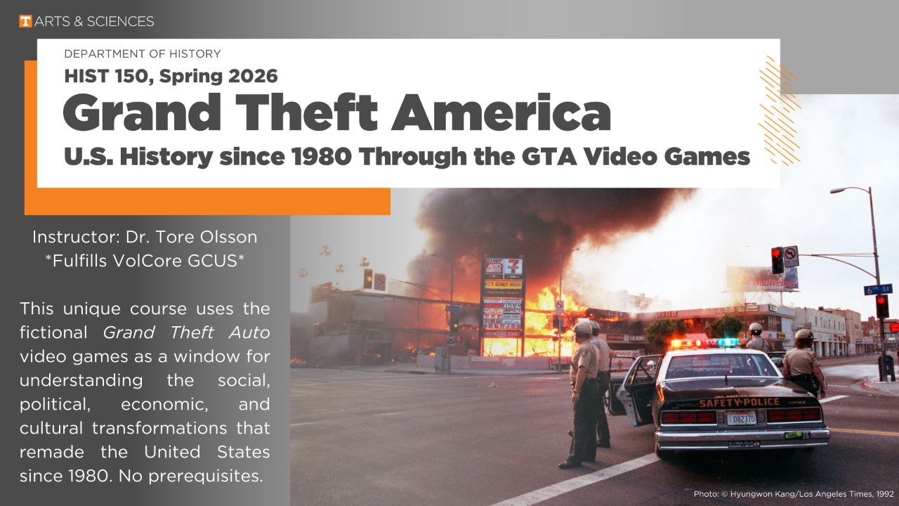 В университете Теннесси студентов будут учить истории по игре GTA Программу разработал профессор Торе Олссон который в 2024 м году ввёл похожие лекции на базе Red Dead Redemption Олссон признался что с энтузиазмом будет использовать наработки по Grand Theft Auto San Andreas Со слов профессора развязка игры отсылает к беспорядкам 1992 года одному из самых значимых но при этом широко неверно истолкованных поворотных моментов в современной истории США Видеоигры отлично воссоздают вымышленные миры но они также влияют на восприятие игроками реального времени и локаций Я буду использовать оба этих свойства Экзамен по Смуте представили