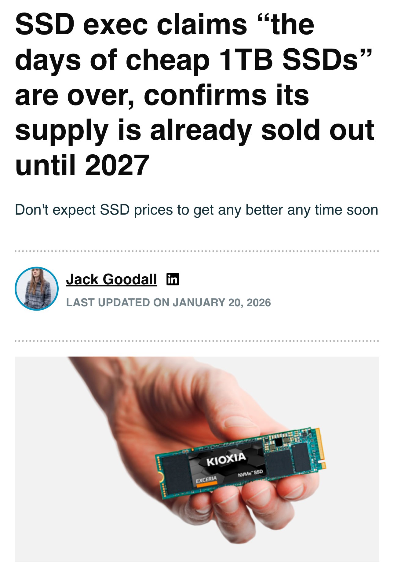 Дешевые SSD ВСЁ Один из крупнейших японских производителей Kioxia распродал вообще ВСЕ дешевые накопители заранее Да все накопители которые они произведут в 2026 году ЗАКОНЧИЛИСЬ Теперь рынок ждет мощнейший скачок цен взлет будет минимум 3  0   Дефицит при этом сохранится аж до 2  0  2  7   года Как будет дальше неизвестно Бэкдор