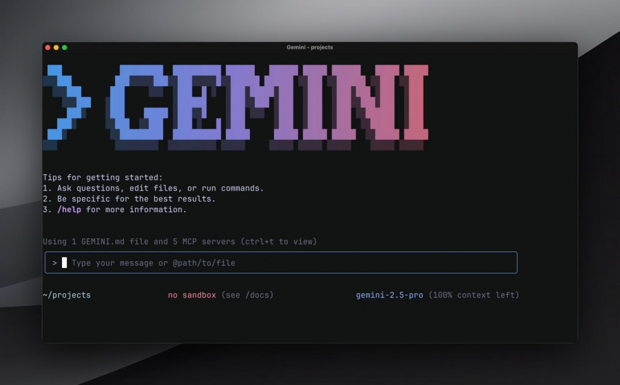 Google выпустила Gemini CLI — бесплатный open source ИИ-ассистент для командной строки Представлен Gemini CLI — бесплатный ИИ-помощник с открытым исходным кодом, который работает прямо в командной строке. Ассистент основан на модели Gemini 2.5 Pro и обладает всеми ее основными характеристиками, в том числе гигантским контекстным окном в 1 миллион токенов. 1 DevHub