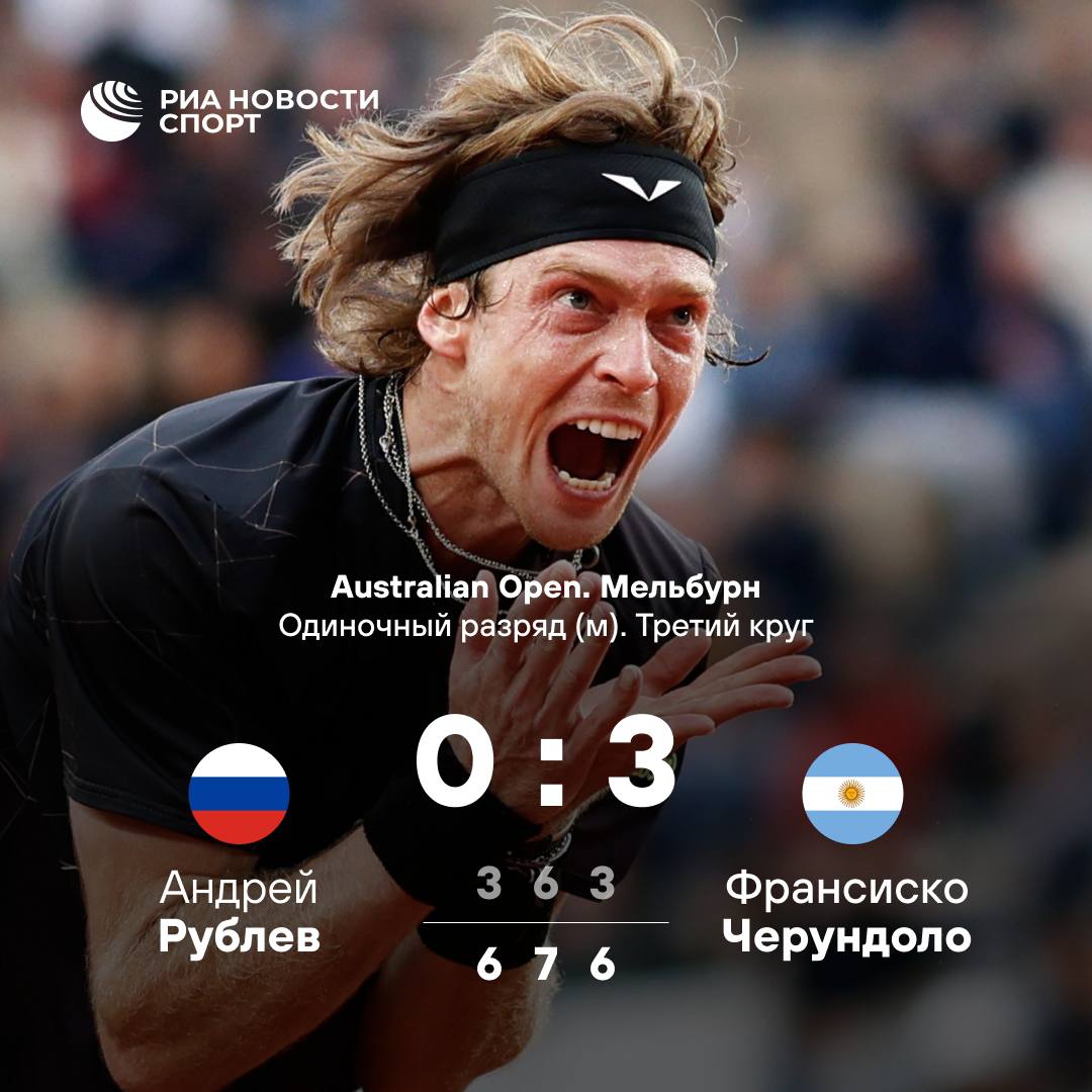 Рублев не смог выйти в четвертый круг Australian Open Андрей в трех сетах уступил аргентинцу Франсиско Черундоло Борьба завязалась только во второй партии но на тай брейке удача была не на стороне россиянина В итоге сухое поражение Подписывайтесь на РИА Новости Спорт в MAX