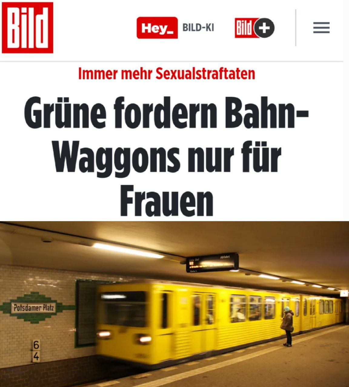 «Зеленые требуют ввести вагоны для женщин»: В цветущем саду им Ж. Борреля стало так опасно, что нужно вводить специальные вагоны в метрр «только для женщин».  «Женщины и девочки все чаще становятся жертвами сексуального насилия в поездах скоростной железной дороги и метро, особенно высок риск в вечерние часы. На фоне роста числа сексуальных преступлений член Палаты депутатов Берлина от «Зелёных» Антье Капек призвала власти Германии обратить внимание на опыт Японии и ввести вагоны, предназначенные исключительно для женщин, которые могут располагаться сразу после вагона машиниста или в конце поезда. Обращая внимание на серьезность ситуации, Капек подчеркнула, что за последние 10 лет число сексуальных преступлений в общественном транспорте Берлина увеличилось в 3,6 раза. Для того, чтобы изменить статистику, она предложила выделить на станциях четко обозначенные зоны с кнопками экстренного вызова и видеонаблюдением»