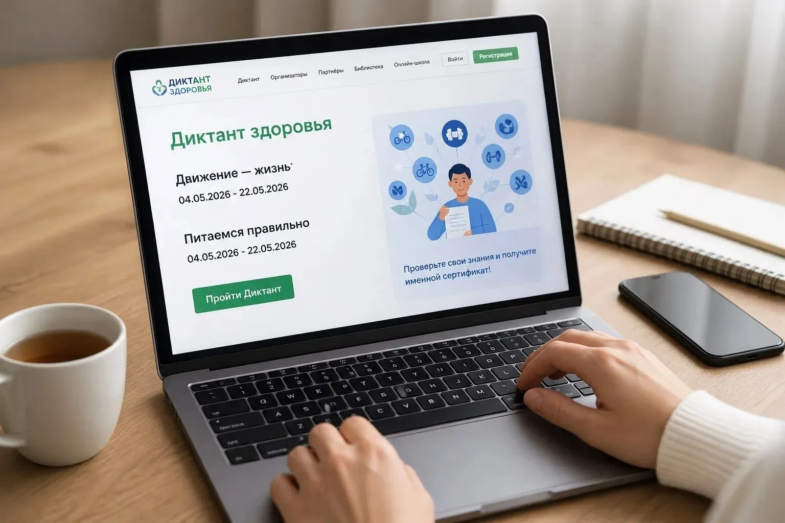 Жителей Бурейского округа приглашают принять участие во Всероссийской акции Диктант здоровья С 4 по 22 мая проходит второй модуль проекта посвящённого вопросам здорового образа жизни В этом этапе участникам предлагают проверить знания по темам Движение жизнь Питаемся правильно Проект направлен на повышение санитарно гигиенической грамотности и популяризацию здоровых привычек По итогам прохождения каждый участник получает именной электронный сертификат с результатами и комментариями экспертов Принять участие можно на официальном сайте проекта диктант санпросвет рф Берегите здоровье и присоединяйтесь к акции Бурейскийокруг